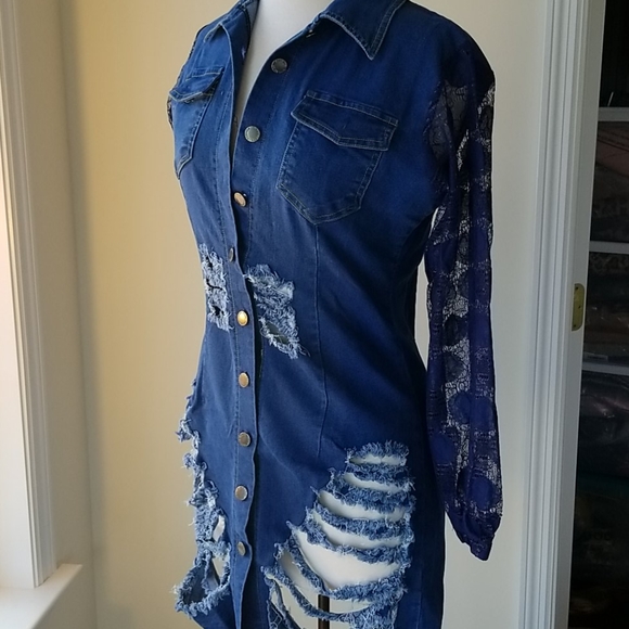 Vicky and Lucas 🌠Dark Blue Denim Distressed Dress - Picture 8 of 12